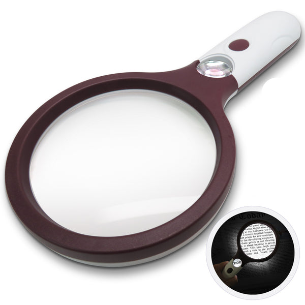 Extra Large 4X Magnifying Glass with 4 Ultra Bright LED Lights & 25X Z –  MagniPros